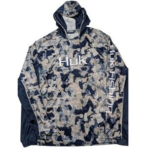 HUK Fishing Hoodie Men’s 3XL Blue & Gray Camo Shirt Performance Pullover XXXL